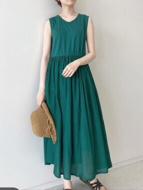 Samansa Mos2 Blue Emerald Green Cotton Sleeveless Lined Midi Dress Small